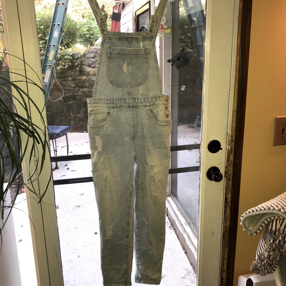 Distressed Light-wash Denim Overalls